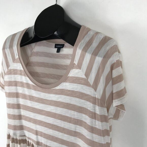 Torrid Babydoll Slub Scoop Neck Tiered Top Women's Plus Size 1/1X Striped Casual - Picture 3 of 12
